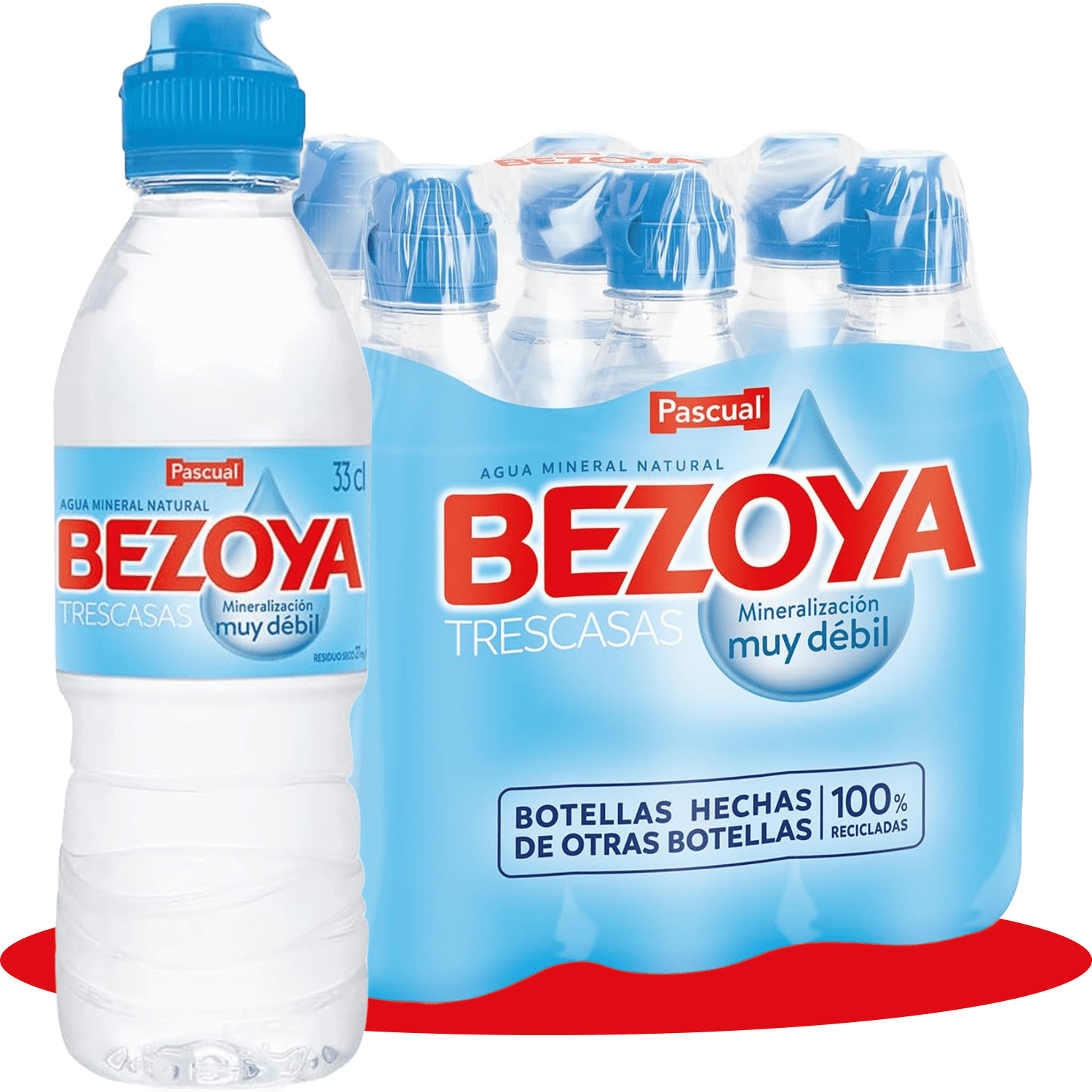 BEZOYA 6 Botellas 33cl de Agua Mineral Natural de Mineralización Muy Débil con Tapón Sport, Ideal para Deporte, Reuniones, Oficina y Casa