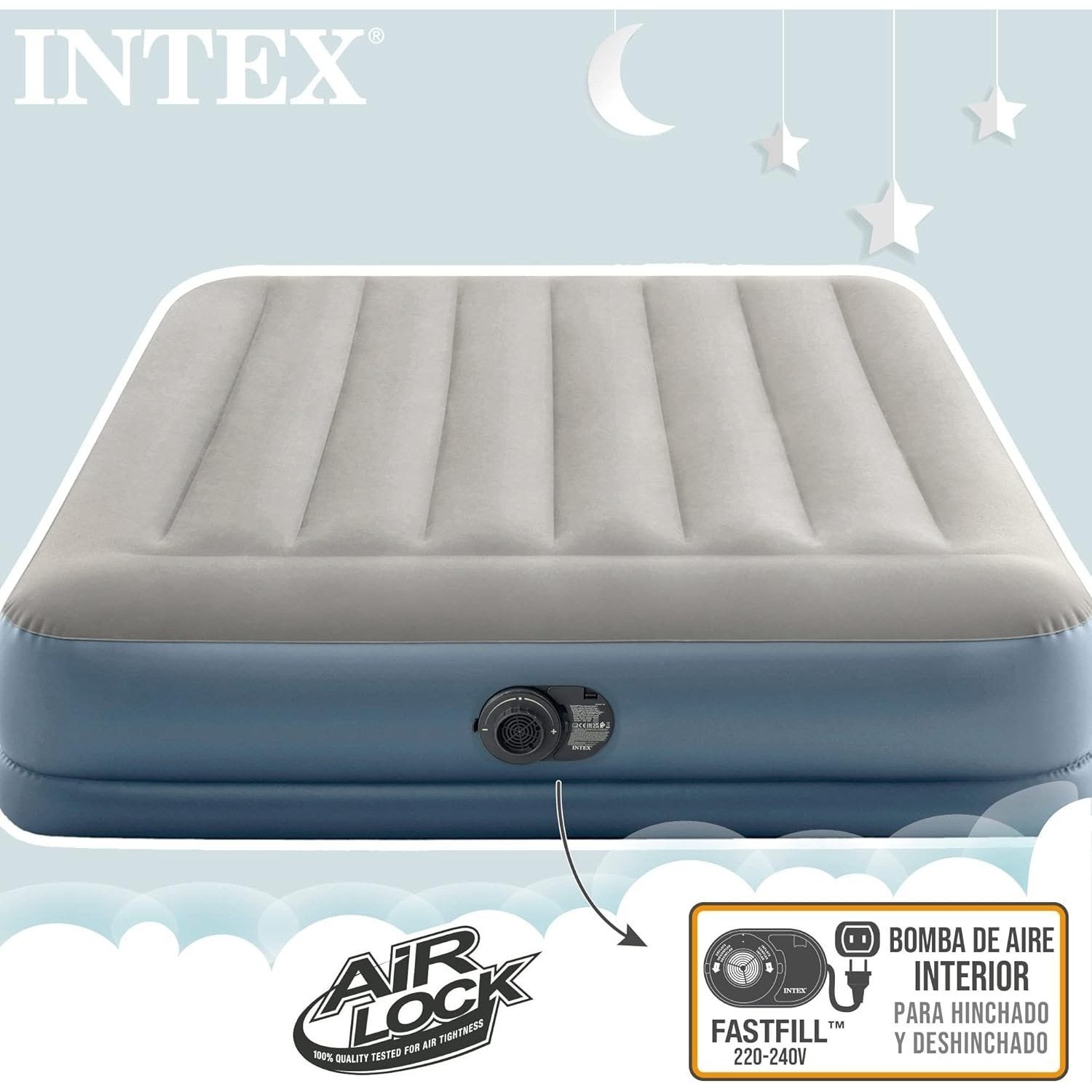 INTEX Colchón Hinchable, Colchon Inflable, Rápido Hinchado, Alta Resistencia con Extra de Firmeza, Comodidad y Durabilidad, Apto para Interior y Exterior, Hecho de Miles de Fibras de Poliéster que no se Estiran ni por el Tiempo ni por el Uso