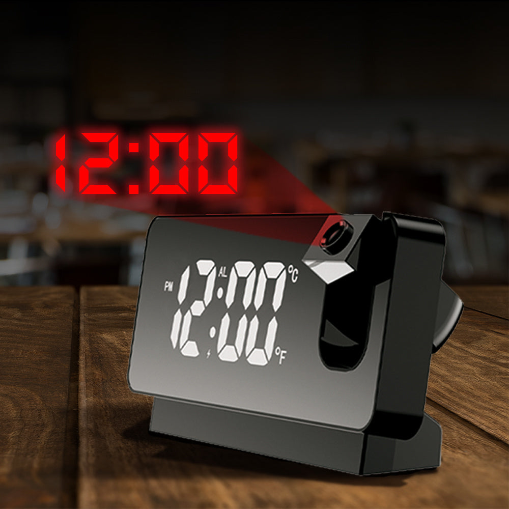 Reloj Despertador Digital con Proyector Ajustable de 180º y 5 metros de Distancia, Funcionamiento Silencioso, Brillo Ajustable, Indicador de Temperatura, Puede Funcionar como Espejo