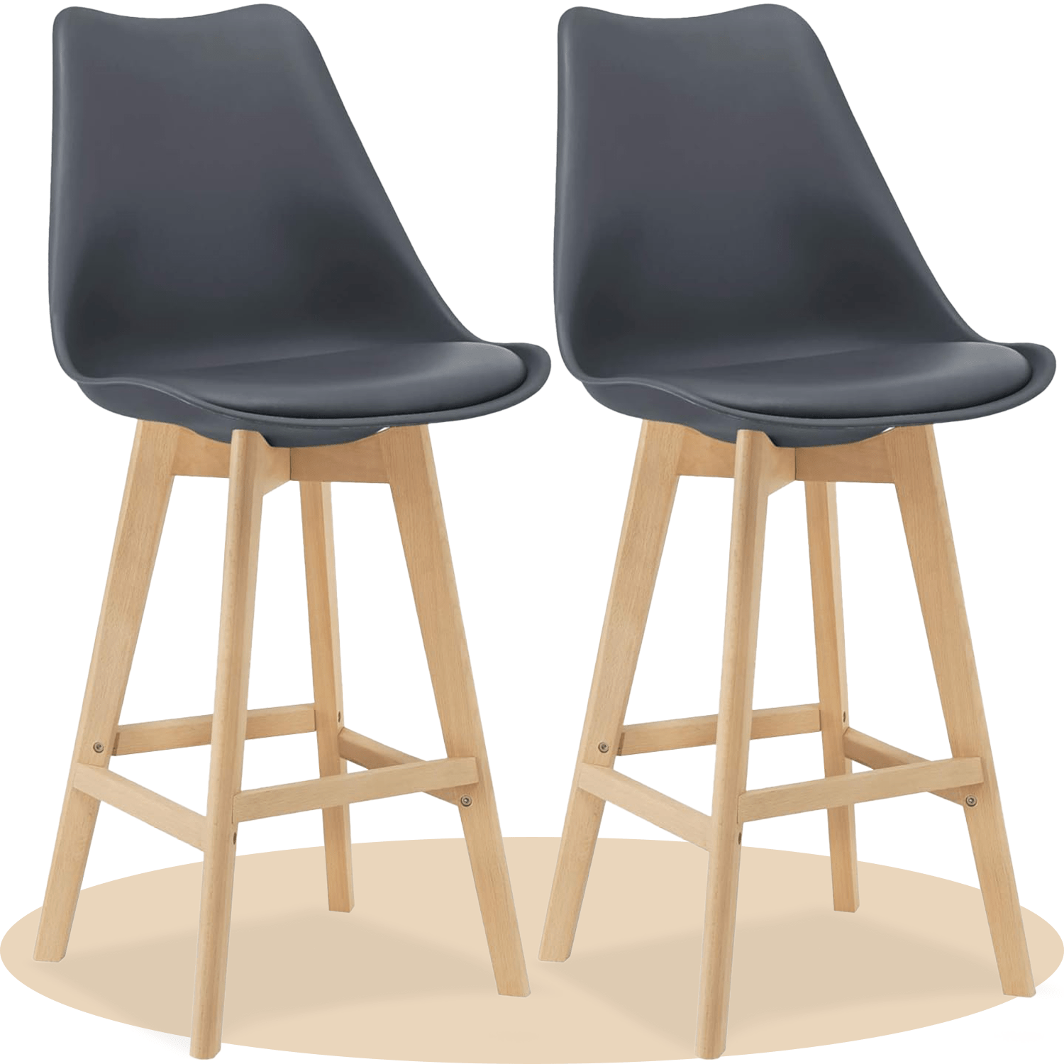 Taburete Alto Cocina con Respaldo, Asiento Blando y Tapizado, Patas Altas Resistentes de Madera de Haya con Reposapiés, Sillas Nórdicas, Ideal para Cocina, Salón, Comedor y Restaurante, 54.5 x 49.5 x 106 cm