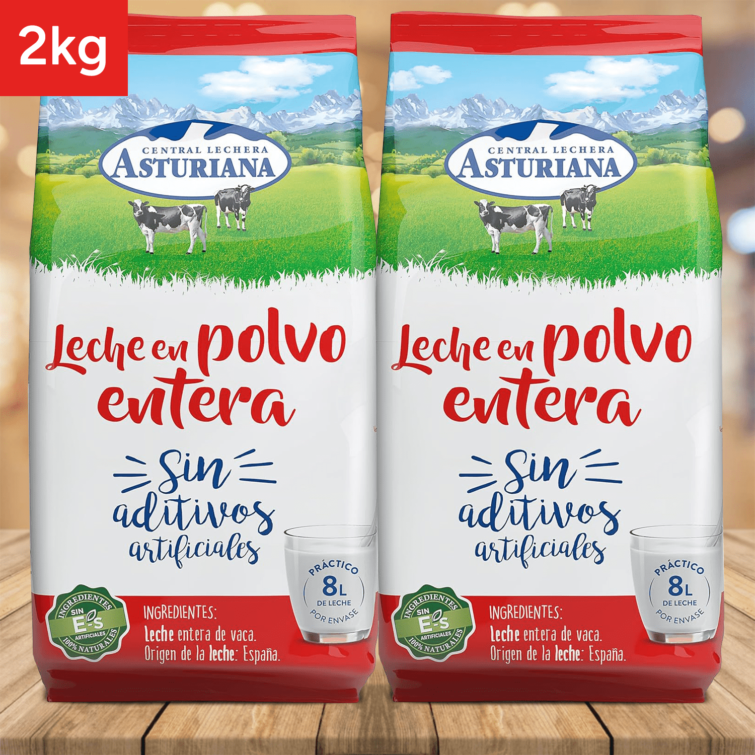 Central Lechera Asturiana Leche en Polvo Entera, Sin Aditivos Artificiales, 2kg