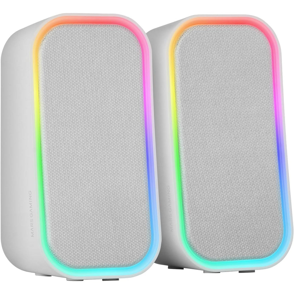 Mars Gaming MS-OM, Altavoces Gaming 20W, Iluminación Dinámica RGB, Altavoces Bluetooth 5.3 + AUX-IN, Caja de Control de Volumen, Chipset DSP Personalizado, Compatibilidad Universal, Blanco