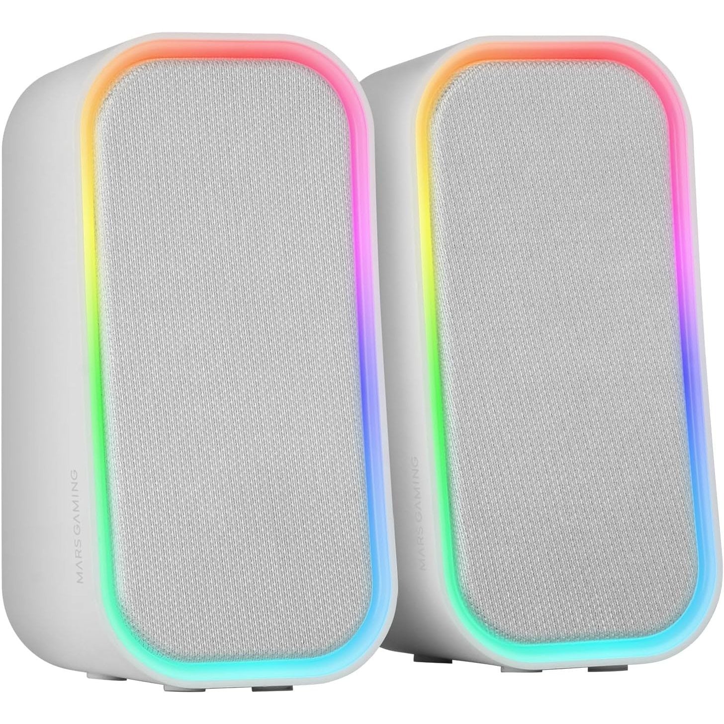 Mars Gaming MS-OM, Altavoces Gaming 20W, Iluminación Dinámica RGB, Altavoces Bluetooth 5.3 + AUX-IN, Caja de Control de Volumen, Chipset DSP Personalizado, Compatibilidad Universal, Blanco