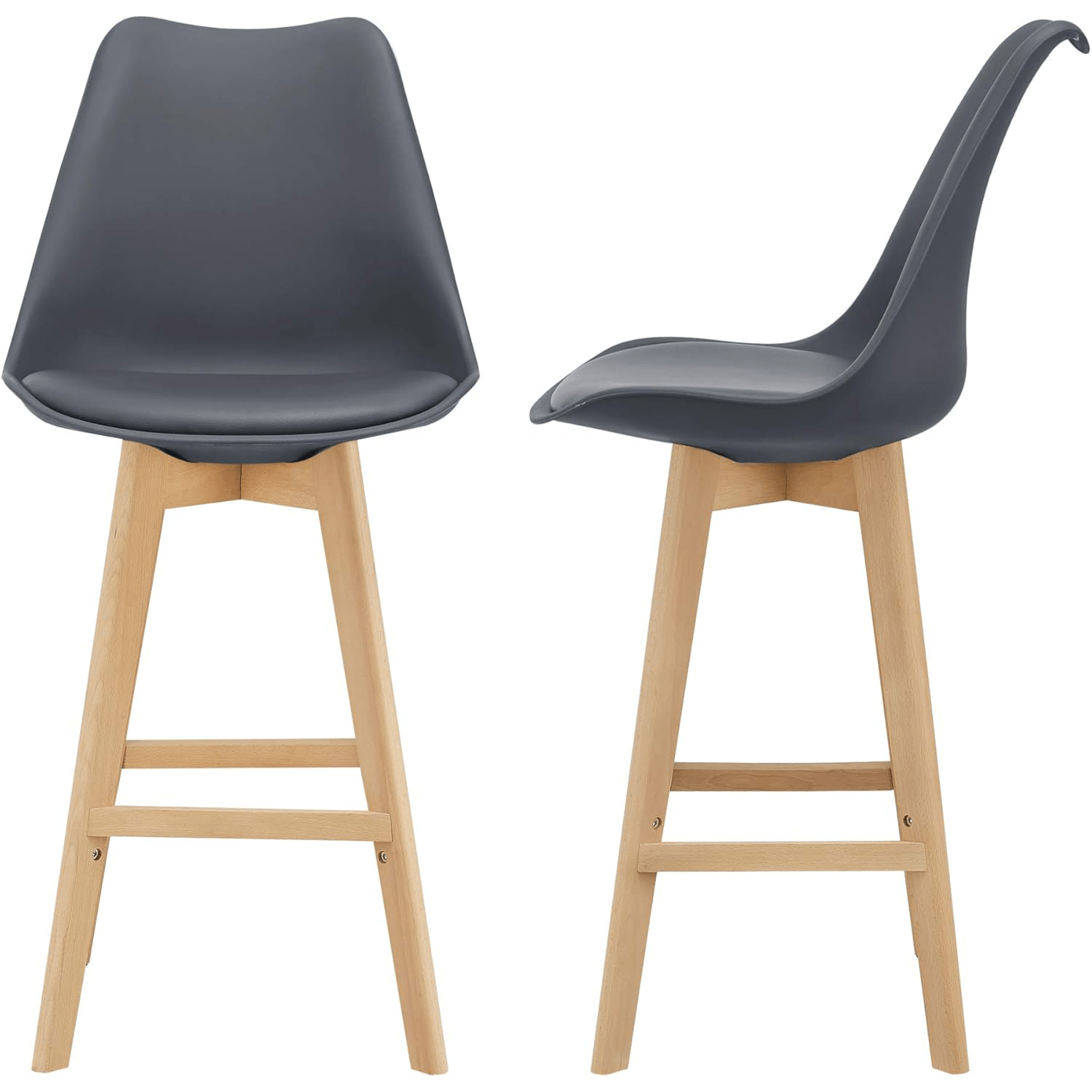 Taburete Alto Cocina con Respaldo, Asiento Blando y Tapizado, Patas Altas Resistentes de Madera de Haya con Reposapiés, Sillas Nórdicas, Ideal para Cocina, Salón, Comedor y Restaurante, 54.5 x 49.5 x 106 cm