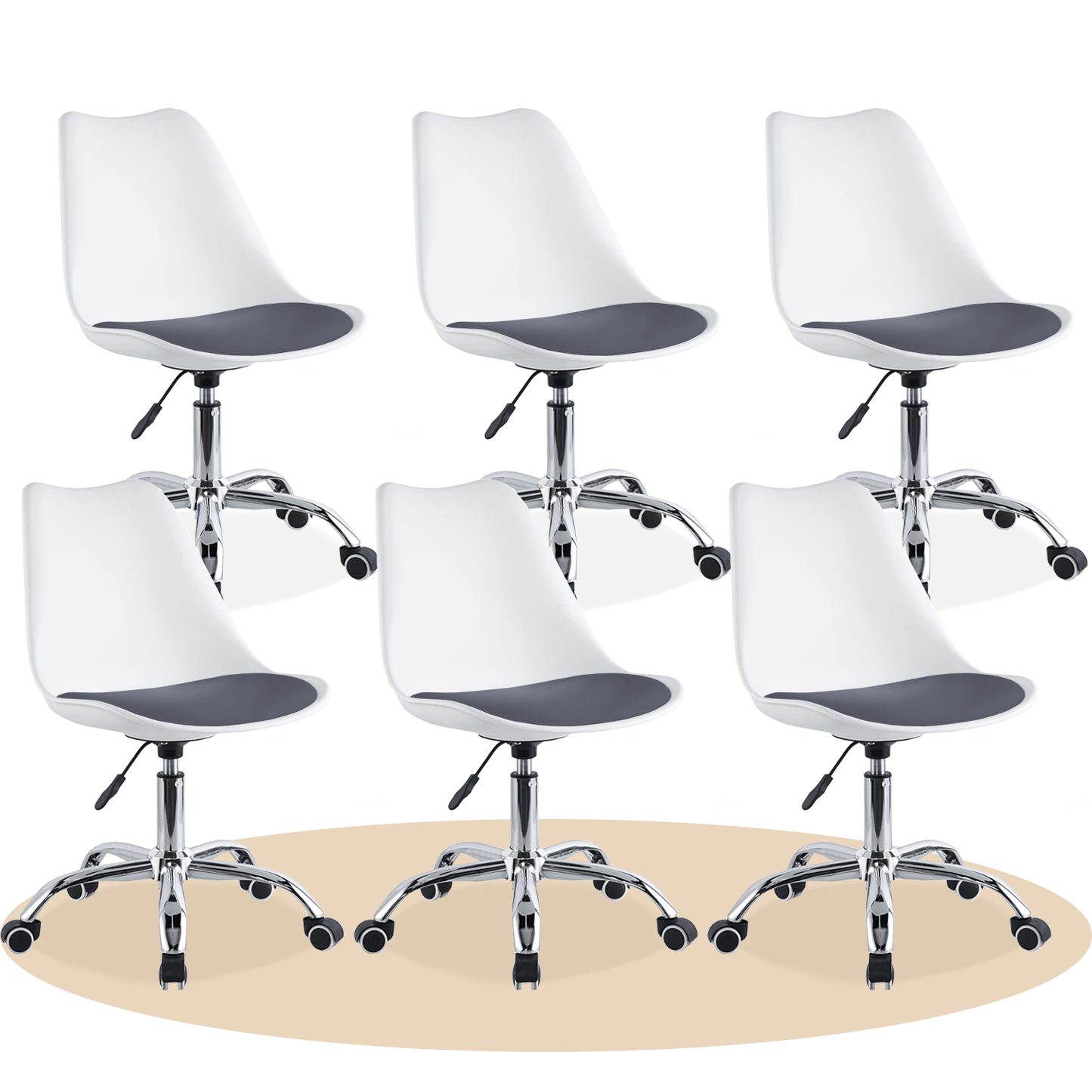 Silla Escritorio Ergonómica con Ruedas, Silla Oficina Giratoria con Altura Ajustable, Acolchada, Estilo Nórdico, Ideal para Estudio y Oficina