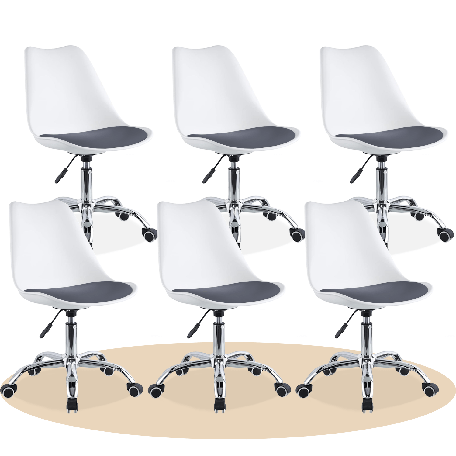 Silla Escritorio Ergonómica con Ruedas, Silla Oficina Giratoria con Altura Ajustable, Acolchada, Estilo Nórdico, Ideal para Estudio y Oficina