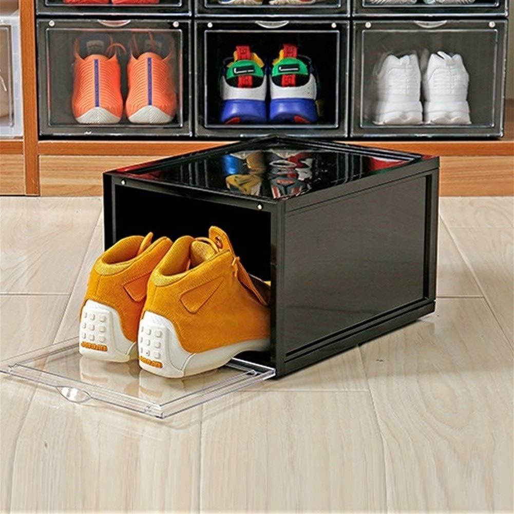 Zapateros Organizador de Plástico, Set de 4 Cajas de Zapatos de Plástico Apilables, Montaje Fácil y Rápido, Puerta Transparente Magnética, Dimensión de cada Caja: 36 x 28 x 22 cm