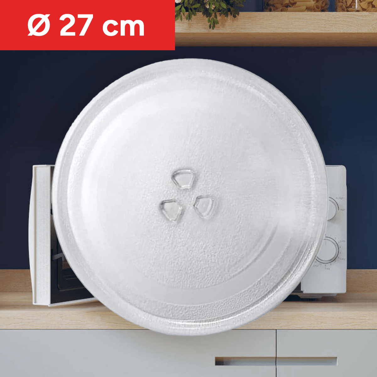Plato Microondas Universal Giratorio, Plato Microondas con 3 Fijadores para evitar Movimientos no deseados, Cristal Resistente pensado para Resistir Altos Contrastes de Temperatura, Fácil Limpieza