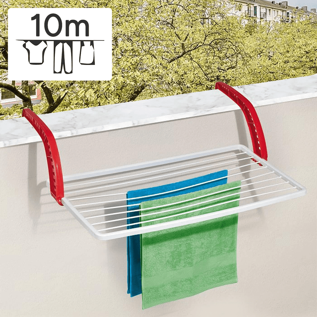 Tendedero Balcón con Gran Superficie de Tendido, para Balcones y Radiadores, Máxima Resistencia al Sol y a la Intemperie, Hecho de Resina Resistente, Aguanta el Peso de la Ropa, Extensible, Compacto y con Tamaño Optimizado
