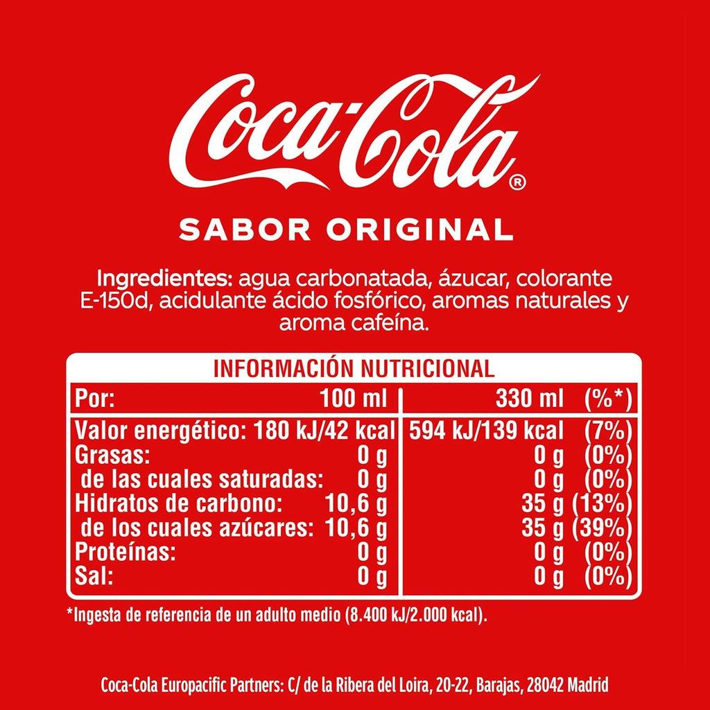Coca-Cola Sabor Original, Refresco de Cola, Pack de 12 Latas de 330ml