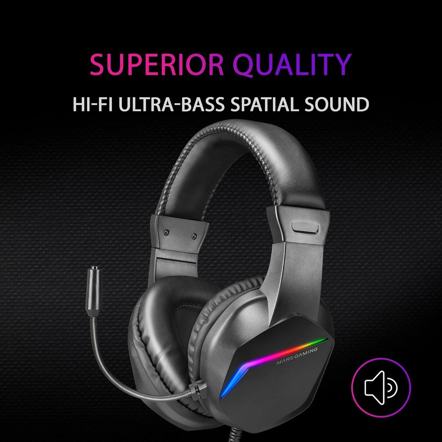 Mars Gaming MH122, Cascos Gaming FRGB Over Ear con Micrófono, Sonido HiFi, Cancelación de Sonido, Ultraligeros, PS4 PS5 Xbox Switch Switch 2 Tablet Windows Mac, Negro