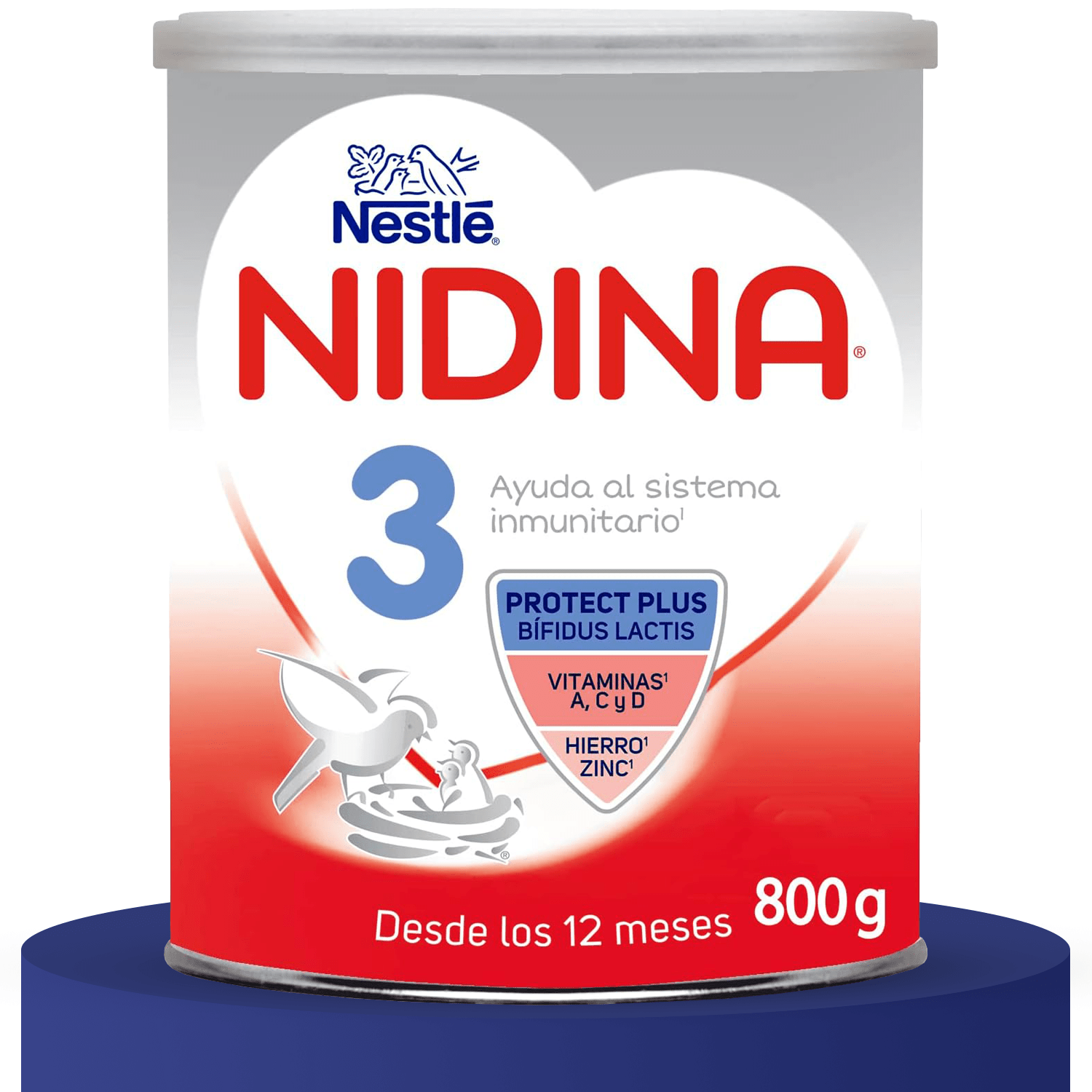 Nestlé NIDINA 3 Leche en Polvo Bebé, Leche de Credimiento indicada para Bebés desde los 12 Meses, Contiene Bífidus Lactis, DHA, Hierro, Zinc y Vitaminas A, C y D, 800g por Bote