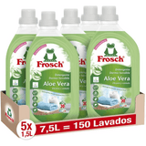 Frosch Detergente para Lavadora Líquido Concentrado, Detergente de Aloe Vera, Ropa Limpia e Impecable en el Lavado, Apto para Todo Tipo de Tejidos menos Lana y Seda, 5 Botellas de 1.5 L, 7.5 L en Total