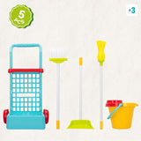 Carrito de Limpieza de Juguete, Incluye 1 Fregona, 1 Escoba, 1 Recogedor, 1 Cubo y 1 Carrito, Fomenta la Imaginación, el Aprendizaje de las Tareas del Hogar y la Motricidad Global