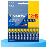 Pilas AAA Alcalinas de Alto Rendimiento, VARTA Longlife Power, Ultra Larga Duración, Energía Continua, Ideal para Controles Remotos, Juguetes Electrónicos, Linternas, Lámparas, Relojes, Cámaras y Otros Dispositivos de Uso Diario - VARTA