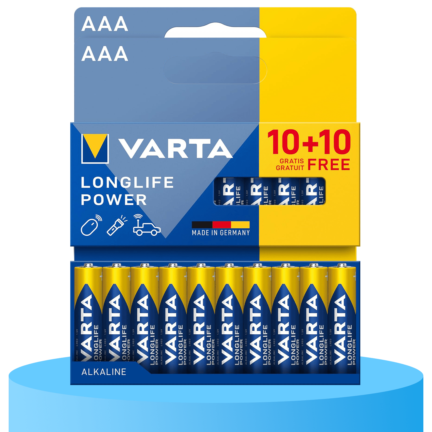 Pilas AAA Alcalinas de Alto Rendimiento, VARTA Longlife Power, Ultra Larga Duración, Energía Continua, Ideal para Controles Remotos, Juguetes Electrónicos, Linternas, Lámparas, Relojes, Cámaras y Otros Dispositivos de Uso Diario - VARTA