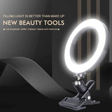 Aro de Luz con Pinza, Anillo De Luz para Selfies, 15 cm de Diámetro, Pinza de Sujección, Varios Niveles de Luz y Color Graduables, Conexión con Cable USB, Ideal para Vídeo y Fotografía, Plástico ABS y PS