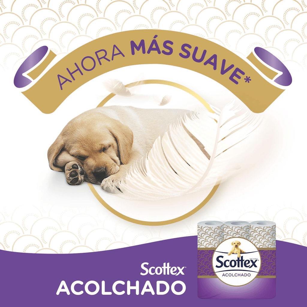Scottex Acolchado Papel Higiénico Acolchado, Rollos con 3 Capas que Proporcionan Confort y Suavidad