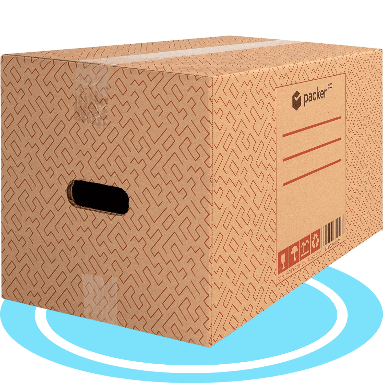 packer PRO Caja Cartón para Mudanzas y Almacenaje Ultra Resistentes con Asas, Fabricadas en Cartón Duro, Ideal para Mudanzas o Almacenaje de Libros y Ropa, Transporte Cómodo y Seguro gracias a las Asas Laterales