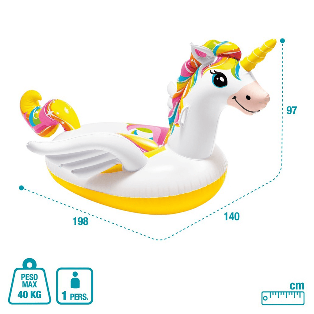 Flotador Piscina Unicornio Hinchable Grande con 2 Asas, Hecha de Vinilo Ultra Resistente, Con 2 Cámaras de Aire para Mayor Seguridad y 2 Asas Resistentes para Mayor Sujeción y Estabilidad, Incluye Kit de Parches para Reparar Pequeños Poros o Pinchazos
