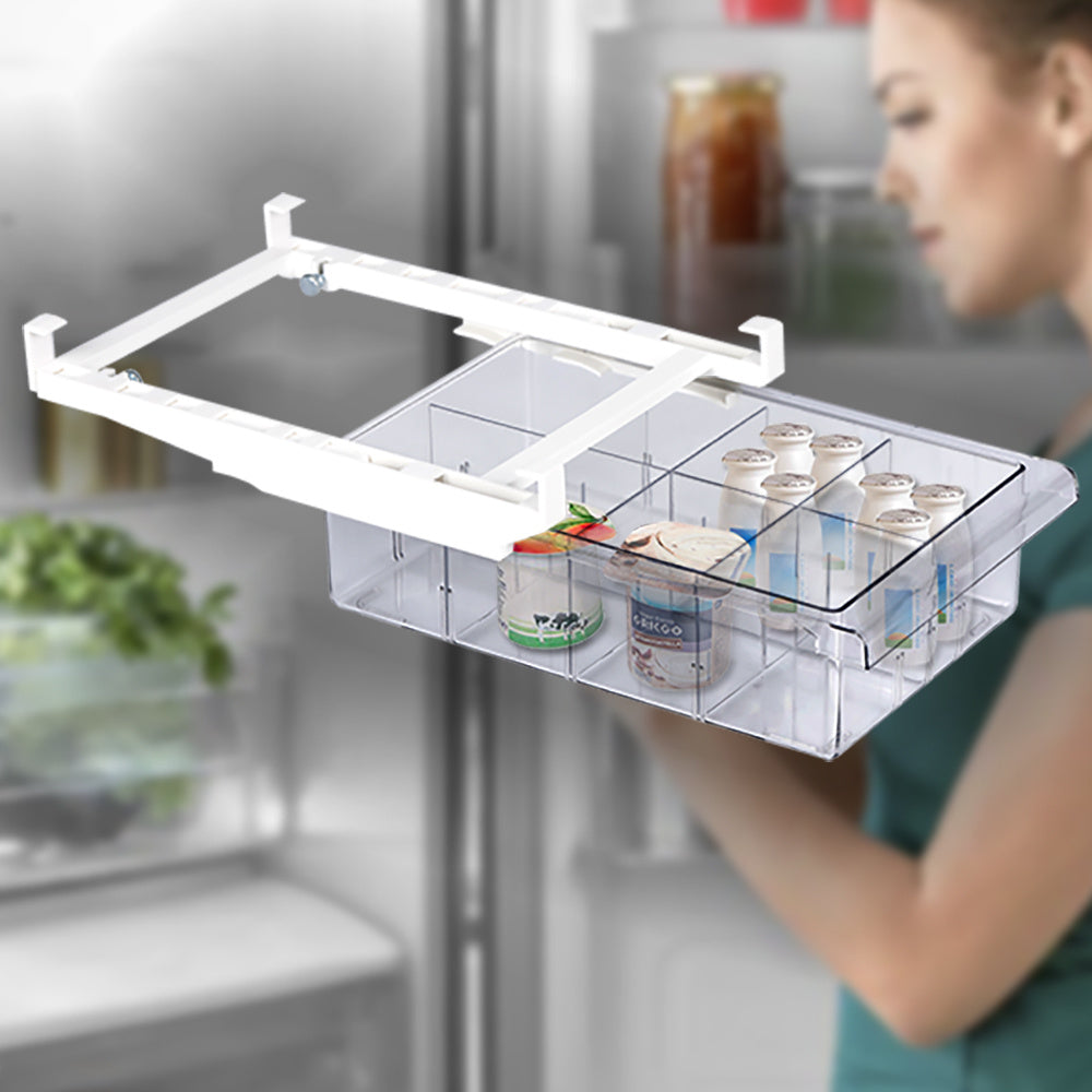 Organizador Nevera de 8 Compartimentos con Gran Capacidad, Fácil de Instalar, Muy Resistente, Se Engancha a las Baldas, 30,5 x 20 x 9,5 cm