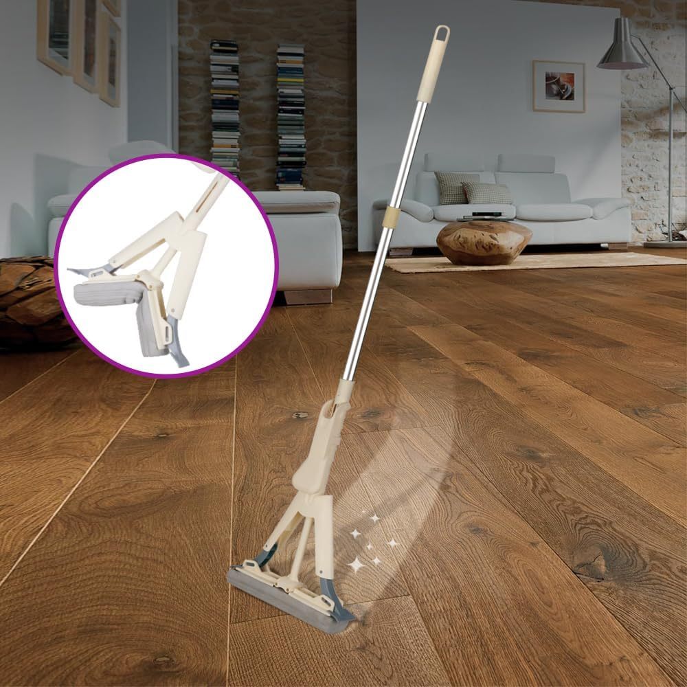 Mopa Esponja Autoescurrido, Fregona Mopa Esponja Autoescurrible para Limpiar Suelos, Paredes, Ventanas, Techos y Muebles. Limpia en Seco y Mojado, Fabricado en PP, Acero y Esponja de PVA, Barre y Fiega a la Vez, Medidas Cabezal: 33cm, Medidas Mango: 120cm