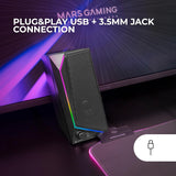 Mars Gaming MS72, Altavoces Gaming 15W, Iluminación RGB Flow, 2 Drivers Activos, Chipset DSP, Conexión Plug&Play USB y Jack 3.5mm, Rueda Control de Volumen y Puerto de Audio para Auriculares, Negro