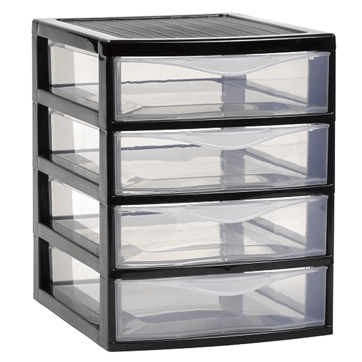 Cajonera Almacenamiento Plástico de Sobremesa, 4 Cajones, Ideal para Ordenar y Organizar el Hogar, Negro, 18 x 22.5 x 23cm