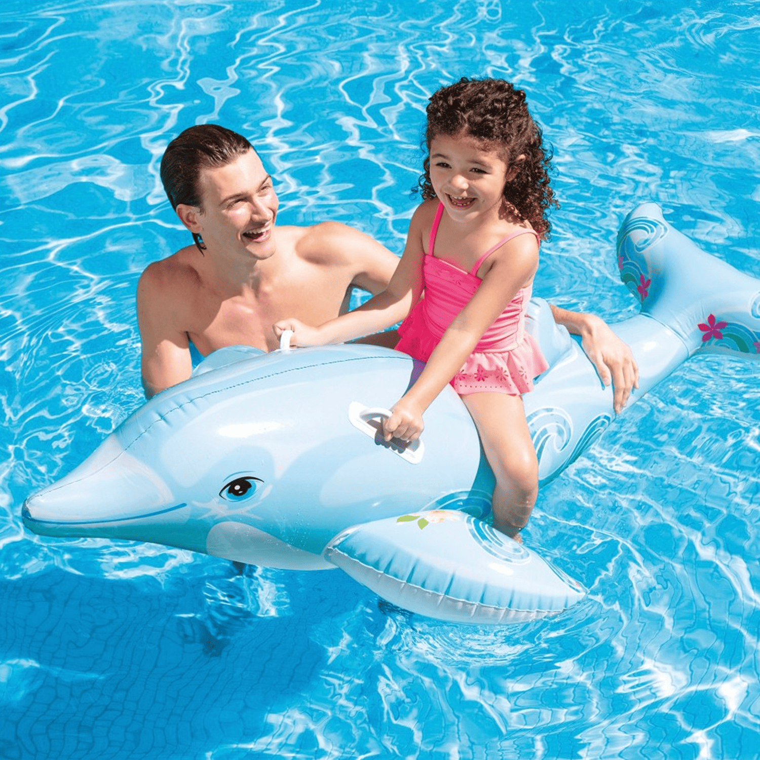 Flotador Piscina Delfín Hinchable Grande con 2 Asas, Hecha de Vinilo Ultra Resistente, Con 2 Cámaras de Aire para Mayor Seguridad y 2 Asas Resistentes para Mayor Sujeción y Estabilidad, Incluye Kit de Parches para Reparar Pequeños Poros o Pinchazos