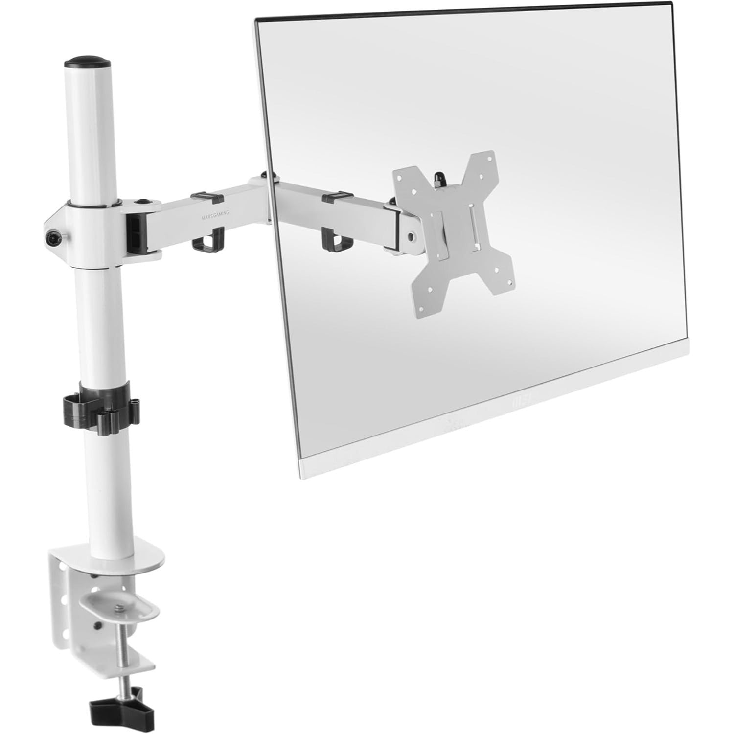 Mars Gaming MARM1, Soporte de Monitor de Brazo para Pantallas hasta 32”, Articulado y Regulable en Altura, Estructura Robusta, Compatible con VESA75 y VESA100, Blanco