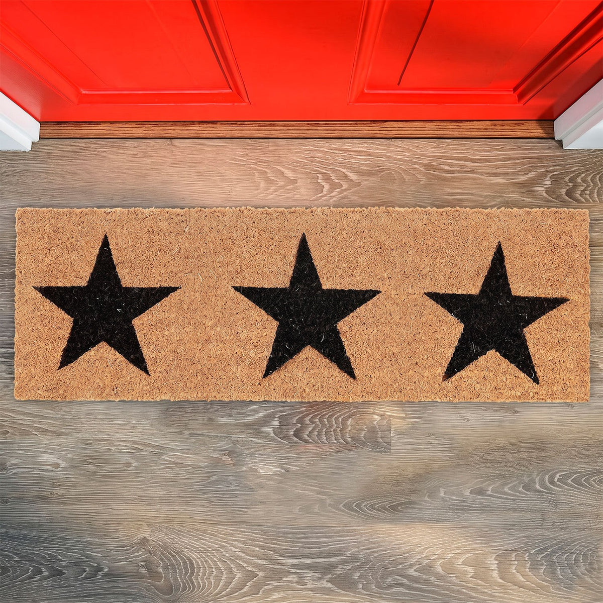 Felpudo Antideslizante para Entrada, Alfombra de Puerta Decorativa con Diseño de Estrellas, Ideal para Hogar y Recibidor, Beige y Negro, 75 x 25 x 1.5 cm