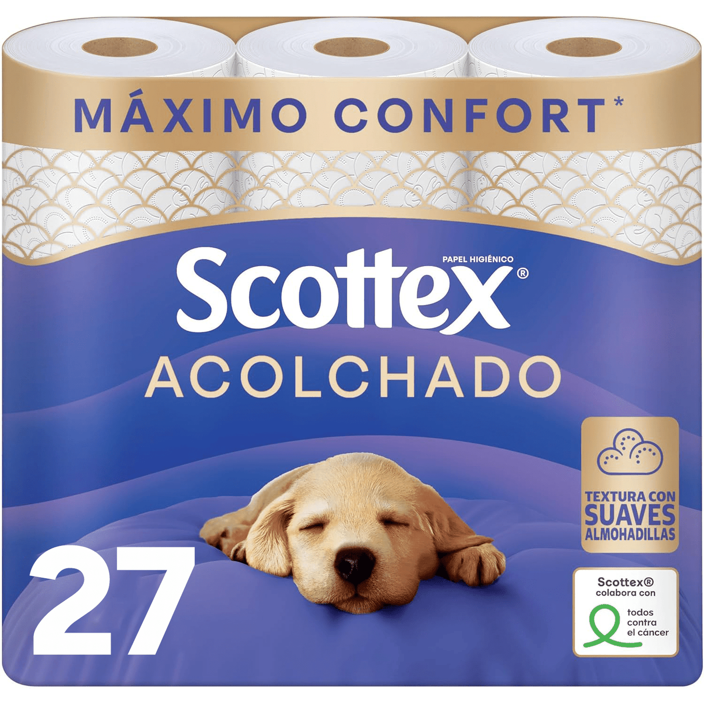 Scottex Acolchado Papel Higiénico Acolchado, Rollos con 3 Capas que Proporcionan Confort y Suavidad