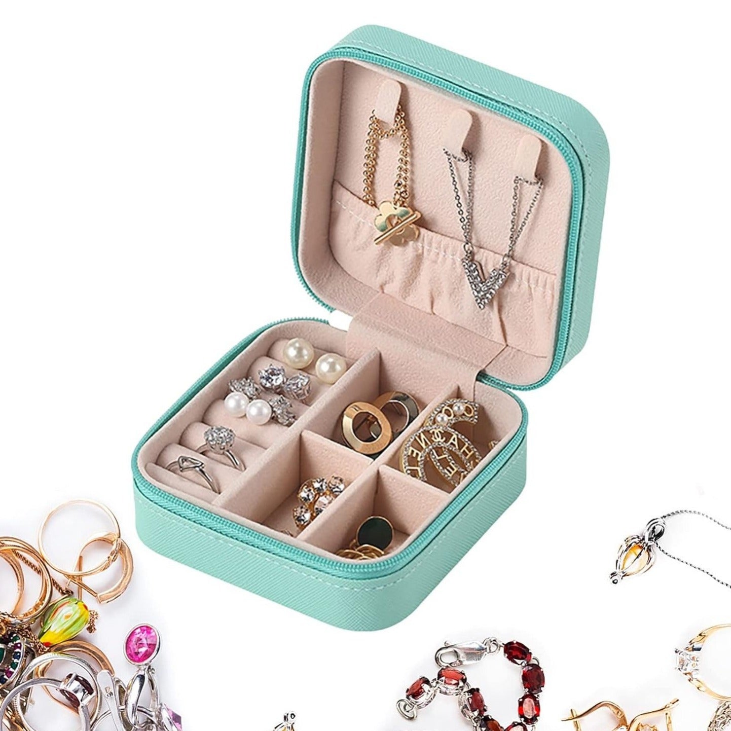 Mini Joyero Viaje, Estuche Portátil para Joyas, Organizador Joyas, Portable, Ideal para Viajes, Cremallera Resistente, Caja de Almacenamiento para pendientes, anillos, collares, pulseras