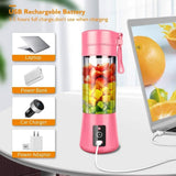Licuadora Portatil Zumos y Batidos, Batidora para Frutas y Verduras, 6 Cuchillas de Acero, Vaso de 380ml de Capacidad, Ideal para Llevar, Cable de Carga USB, Batería de 800 mAh, 22000 RPM