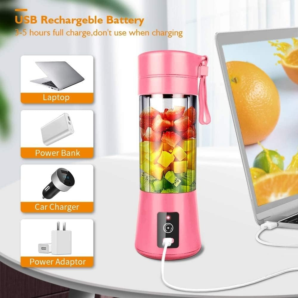 Licuadora Portatil Zumos y Batidos, Batidora para Frutas y Verduras, 6 Cuchillas de Acero, Vaso de 380ml de Capacidad, Ideal para Llevar, Cable de Carga USB, Batería de 800 mAh, 22000 RPM