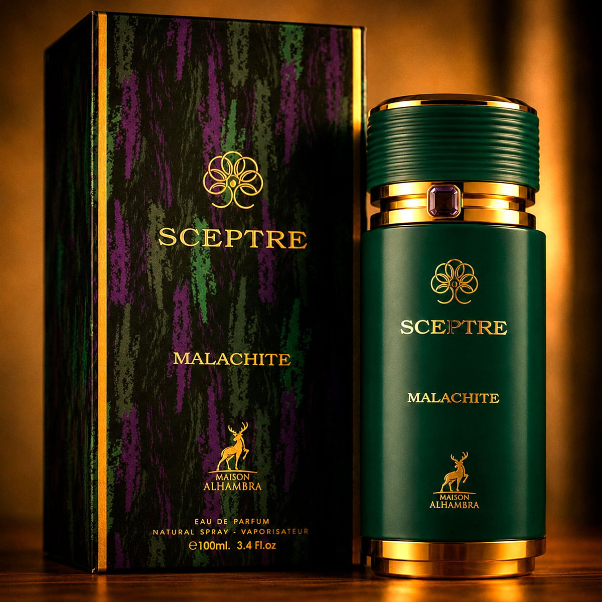 Maison Alhambra Sceptre Malachite Eau de Parfum Unisex, Perfume Árabe de Aroma Cítrico y Amaderado con Notas de Mandarina Verde, Bergamota, Jazmín y Notas Amaderadas, 100 ml