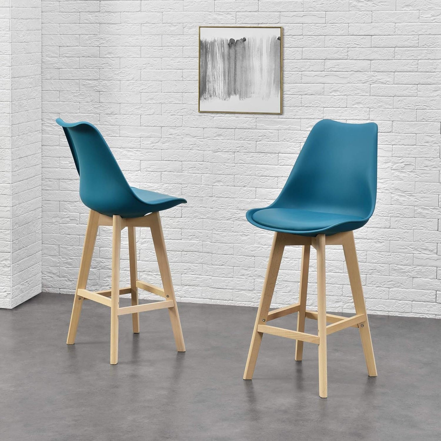 Taburete Alto Cocina con Respaldo, Asiento Blando y Tapizado, Patas Altas Resistentes de Madera de Haya con Reposapiés, Sillas Nórdicas, Ideal para Cocina, Salón, Comedor y Restaurante, 54.5 x 49.5 x 106 cm