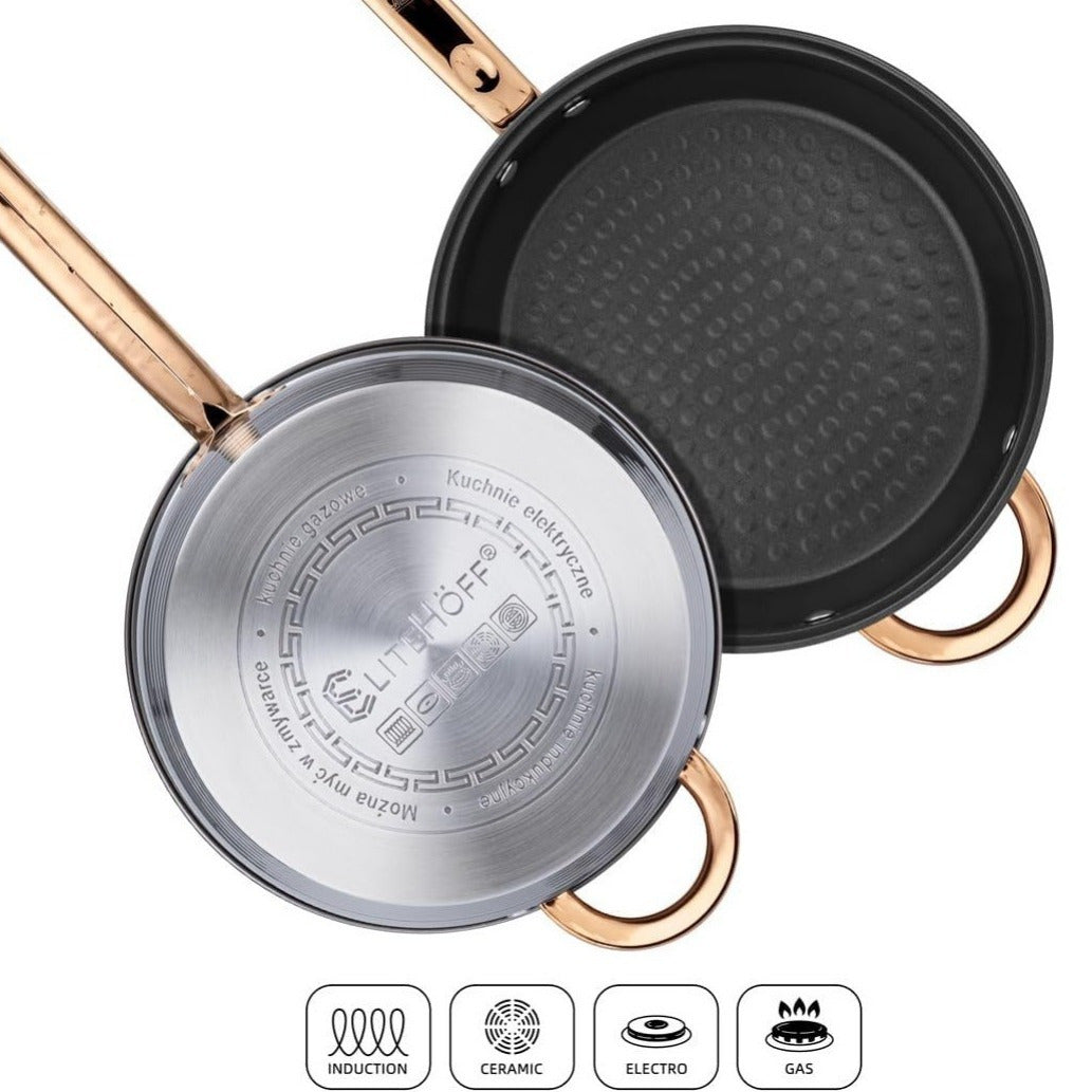 Batería de Cocina 12 Piezas, Juego de Ollas, Cazo y Sartén de Acero Inoxidable, Tapas Incluidas, Apto para Lavavajillas, Apto para Cocina Eléctrica, Gas, Vitrocerámica e Inducción