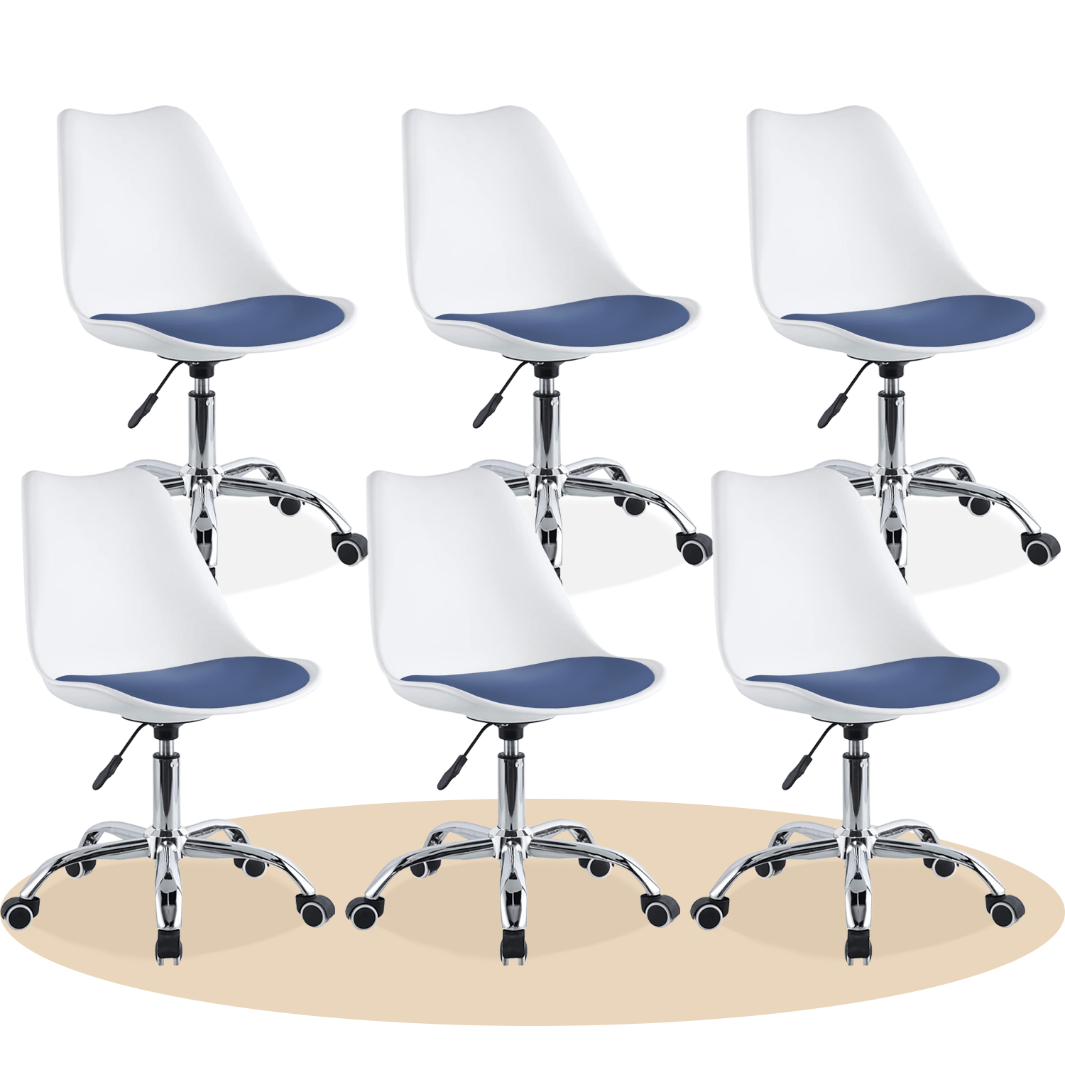 Silla Escritorio Ergonómica con Ruedas, Silla Oficina Giratoria con Altura Ajustable, Acolchada, Estilo Nórdico, Ideal para Estudio y Oficina