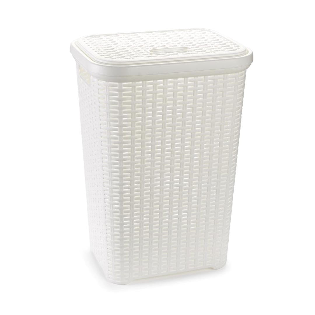 Pongotodo para Ropa Sucia con Tapa, Cesta Grande para Ropa Sucia, Cesta de Almacenamiento para Ropa Sucia para Baño, Cesta de Lavandería, Fabricado en Plástico y con Diseño Elegante, Capacidad de 60L, Asas Laterales para Mayor Comodidad, 43 x 35,5 x 62 cm