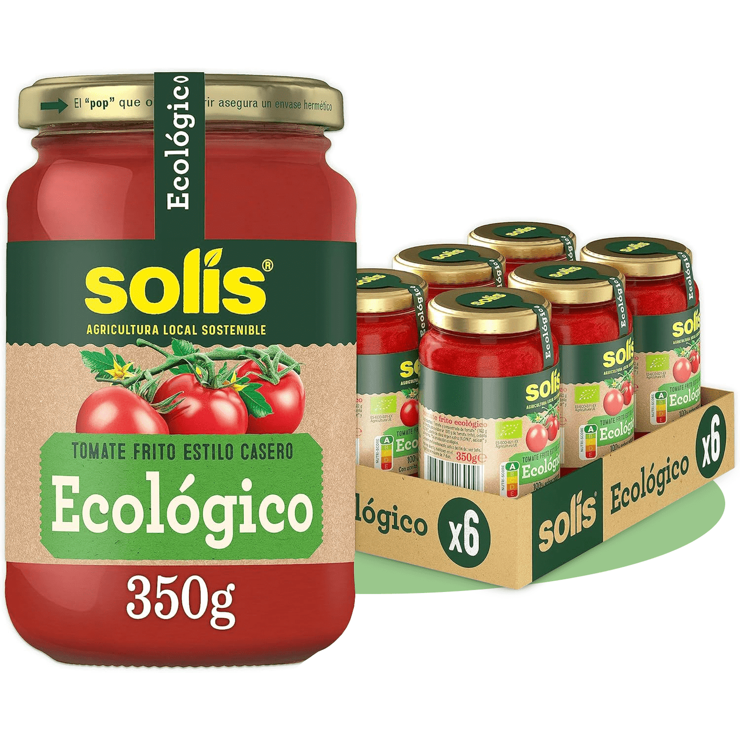 SOLÍS Tomate Frito Ecológico Frasco Cristal, 350g por Frasco, Tomate sin gluten