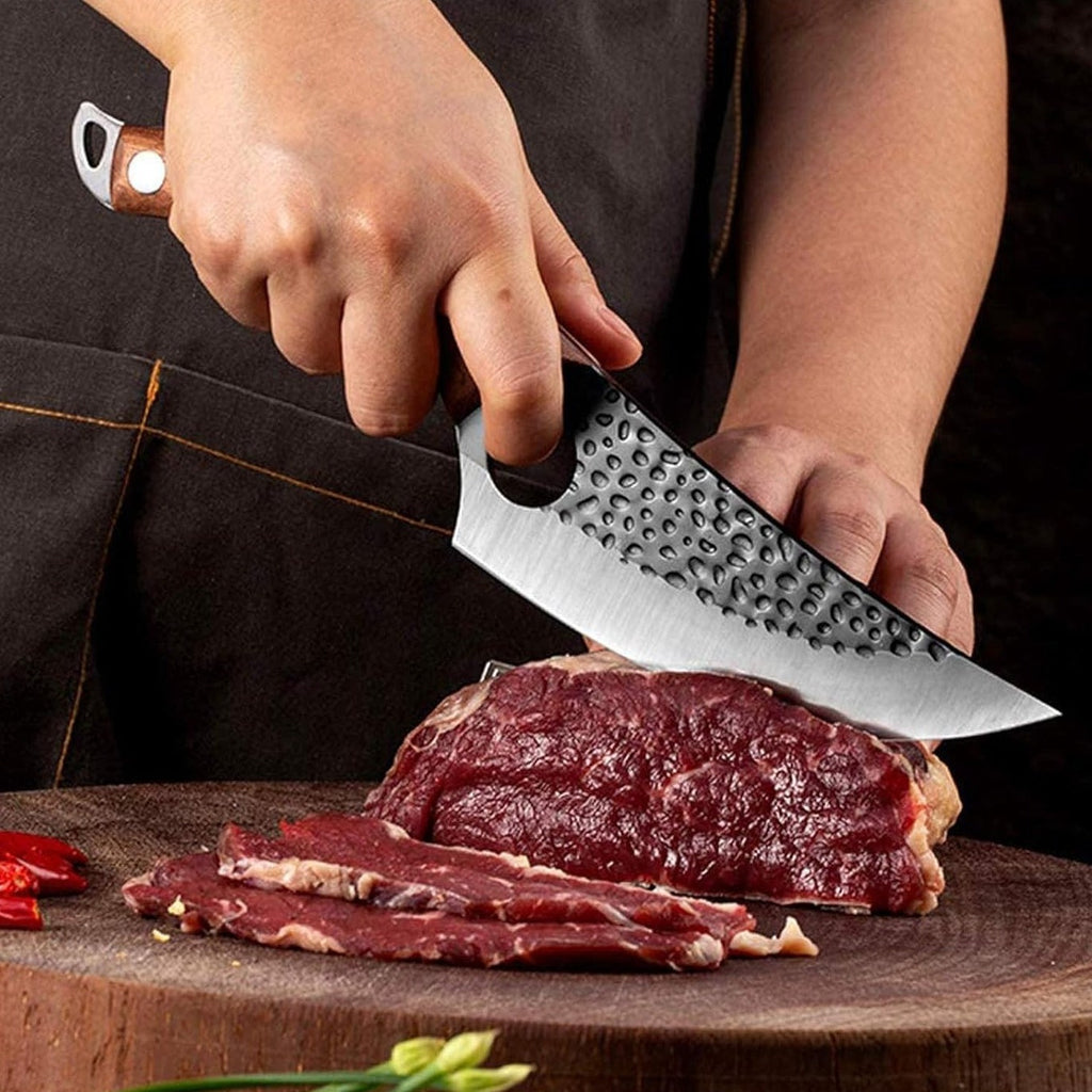 Cuchillo Japonés, Cuchillo de Cocina Profesional de 27,4 cm, Acero Inoxidable y Madera, Orificio para Dedo Índice, Incluye Funda de Protección, Medida de Hoja 14,6 cm
