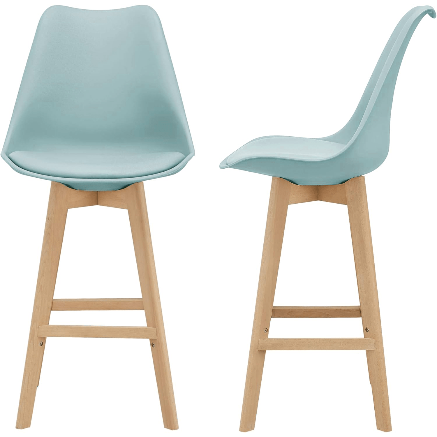 Taburete Alto Cocina con Respaldo, Asiento Blando y Tapizado, Patas Altas Resistentes de Madera de Haya con Reposapiés, Sillas Nórdicas, Ideal para Cocina, Salón, Comedor y Restaurante, 54.5 x 49.5 x 106 cm