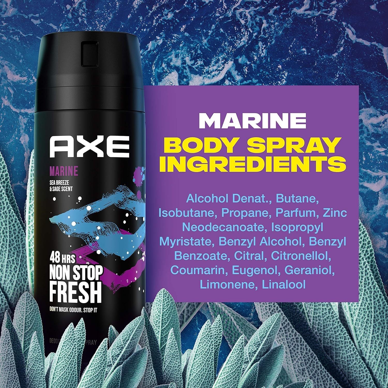 Axe Desodorante Spray Marine, Aroma Inspirada en Brisa Marina, Olor Irresistible durante 48 horas, 150ml por Spray