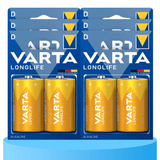 Pilas D Alcalinas de Alto Rendimiento, VARTA Longlife, Ultra Larga Duración, Energía Potente y Continua, Ideal para Linternas de Alto Consumo, Radios Portátiles, Juguetes Grandes, Equipos de Sonido y Dispositivos Industriales - VARTA