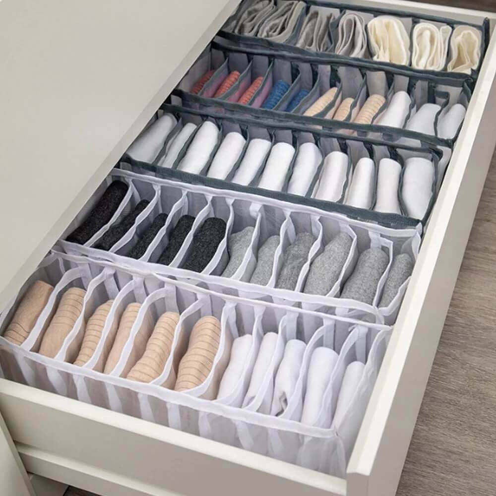 Set de 3 Organizador Cajones Ropa, Organizador Armario Ropa, Organizador Ropa Interior, Transpirable, Ropa Organizada, Ordenada y Visible, Ideal para Cajones, 1 Organizador de 32 x 32 x 12 cm, 2 Organizadores de 12 x 32 x 12 cm, Múltiples Compartimentos