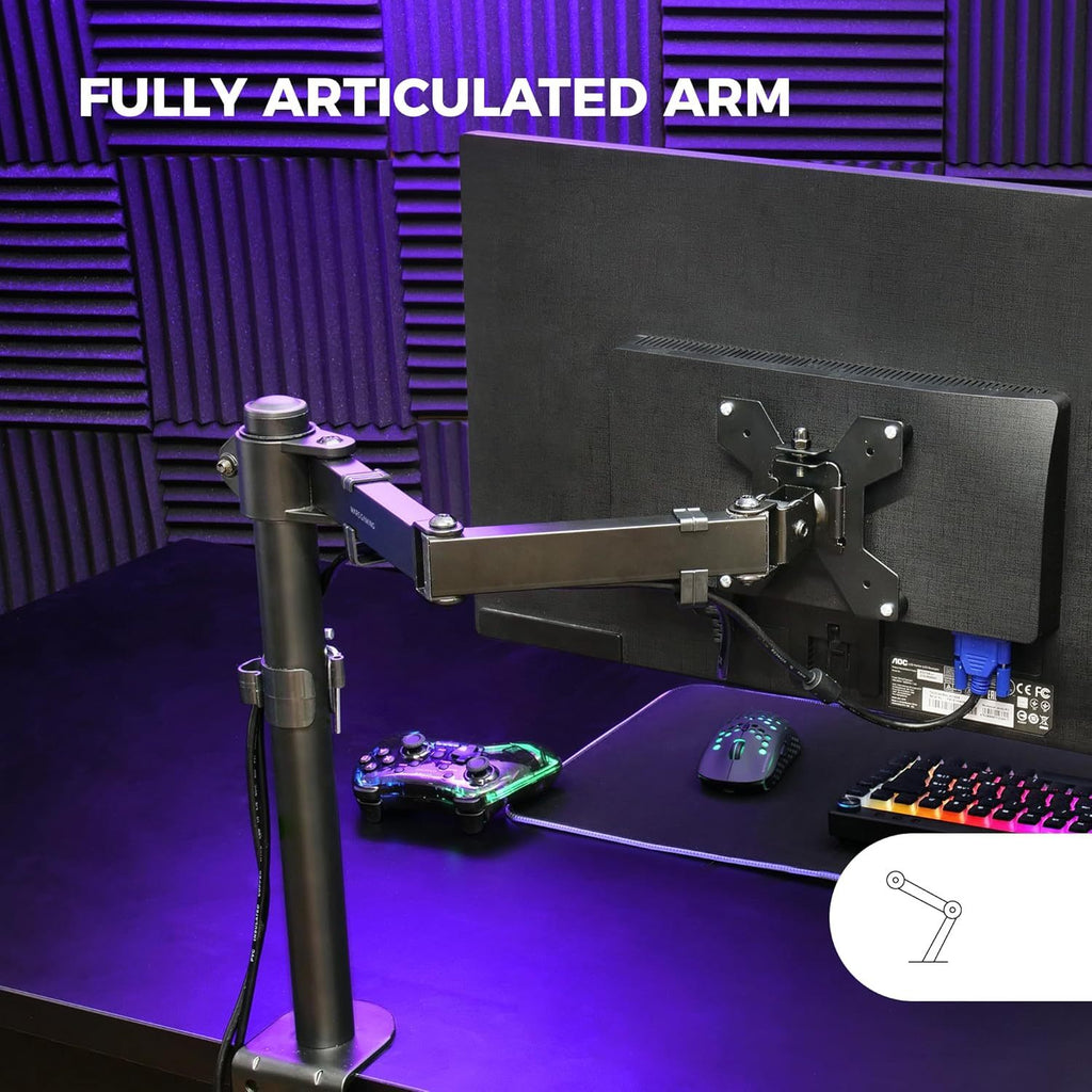 Mars Gaming MARM1, Soporte de Monitor de Brazo para Pantallas hasta 32”, Articulado y Regulable en Altura, Estructura Robusta, Compatible con VESA75 y VESA100, Negro