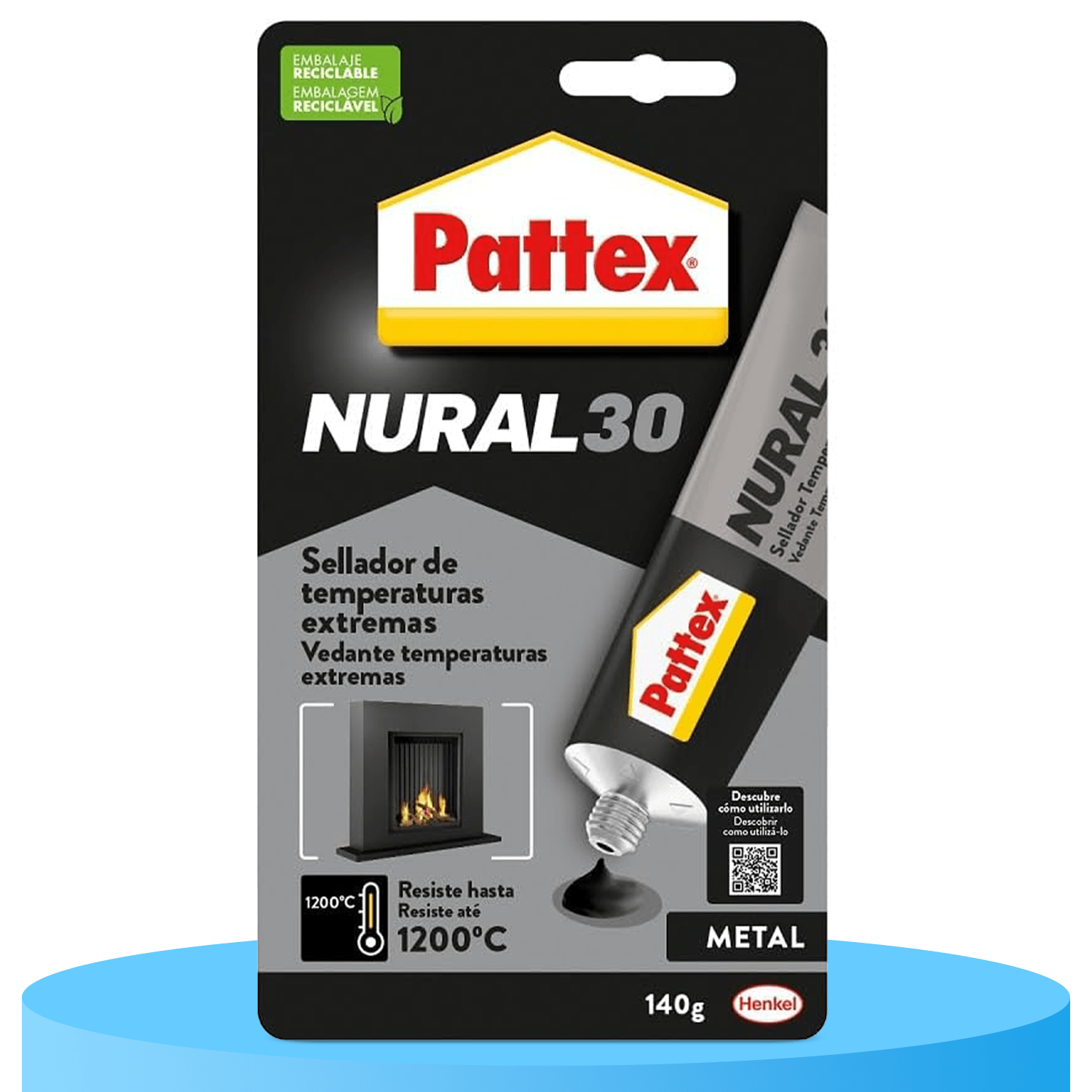 Pattex Nural 30 Sellador para Temperaturas Extremas, Sellador de Juntas Resistente a Altas Temperaturas, Pegamento Especial para Estufas y Chimeneas, 140g