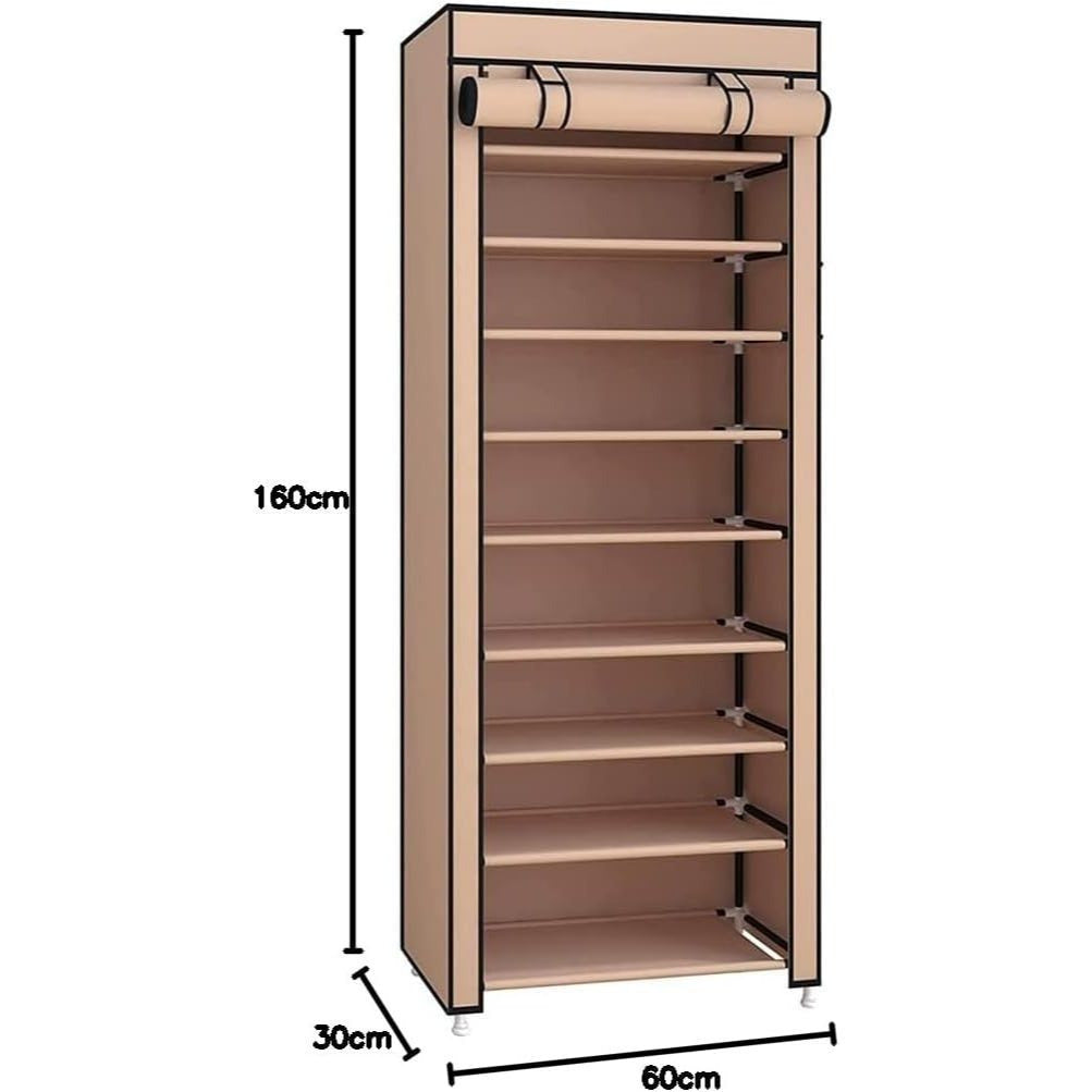 Zapatero Organizador de Tela con Cubierta Frontal, Organizador de Zapatos de Gran Capacidad ideal para Ahorrar Espacio, Organizador de Almacenamiento de Zapatos, Zapatero Multinivel, 60 x 30 x 160 cm