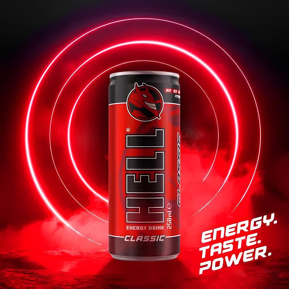 HELL ENERGY Bebida Energética, Refresco Energético con Vitaminas B2, B3, B5, B6 y B12, Pack 12/24/48 Latas de 250ml